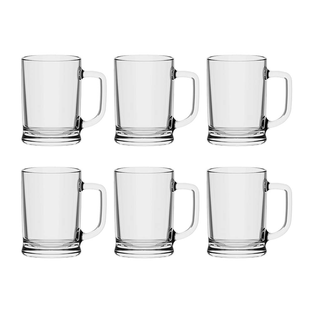 Commercial 16 Ounce Glass Beer Stein Mugs with Handle - Set of 6, Clear