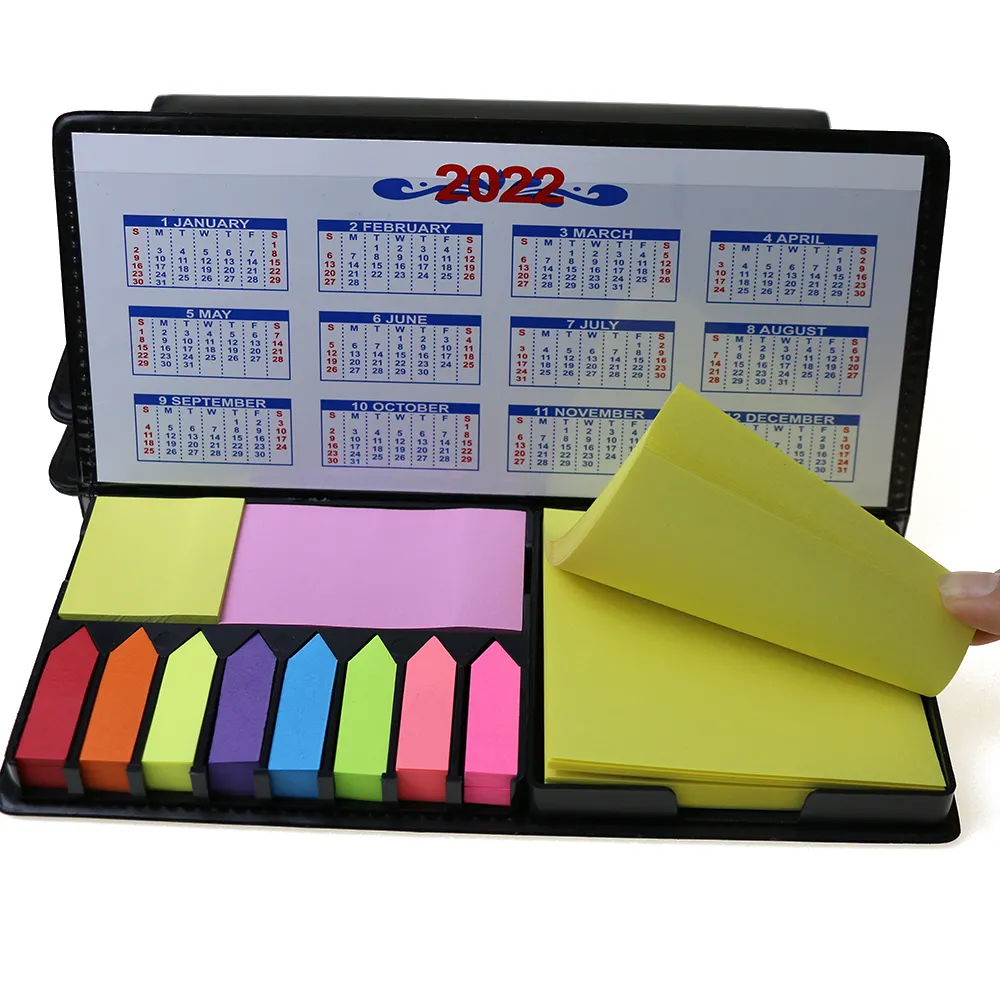 2022 Fashional Aangepaste Sticky Note Kleurrijke Memo Pad Met Pu Lederen Doos Voor School