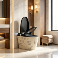 Toilette en céramique rétro avec motif floral de pivoine, WC monobloc de luxe à poser au sol pour salle de bain