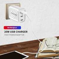 Chargeur mural USB 20W PD QC3.0, adaptateur de charge rapide double USB C pour téléphone portable