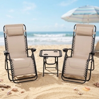 Ensemble de 2 chaises inclinables zéro gravité personnalisées en 3 parties avec table d'appoint pliante et appui-tête réglable pour patio extérieur
