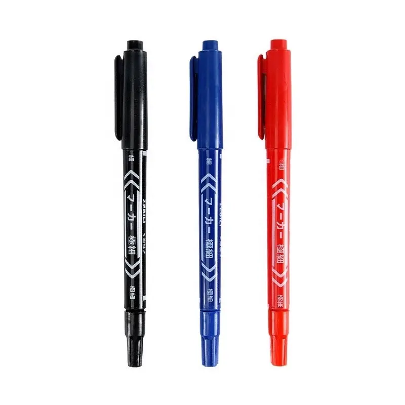 ปากกามาร์กกิ้ง สีดํา แดง น้ําเงิน แปรงสองหัว กันน้ํา สายรัดปากกา
