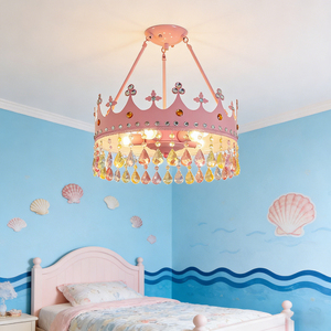 Lampadario a Corona Rosa con Cristalli per Camera da Principessa, Luce Pendente Dimmerabile 3CCT, <span class=keywords><strong>Lampada</strong></span> da Soffitto Protettiva per Occhi per Camera da Letto delle Ragazze - Product Image 1