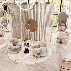 Diseño de Salón de Belleza de Lujo, Estación de Barbería Personalizada, Juego de Muebles Modernos para Salón de Peluquería con Luces LED - Product Image 4