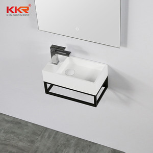 Petit lavabo mural en surface solide avec étagère en acier inoxydable, <span class=keywords><strong>mini</strong></span> lavabo carré pour balcon, lavabo miniature en surface solide - Product Image 6