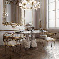 Table à manger ovale en marbre blanc de qualité supérieure, élégante, artisanale, sur piétement, pour salle à manger, maison, villa, appartement