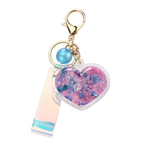 2023 mignon acrylique porte-clés nouvelle huile flottant bulle Boba Quicksand coeur liquide porte-clés promotionnel mousqueton