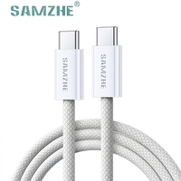 Cable USB-C a USB-C SAMZHE de 100W 5A, Cable de Carga Rápida y Transferencia de Datos, Cable Trenzado Blanco para iPhone, iPad, Laptop, Banco de Energía