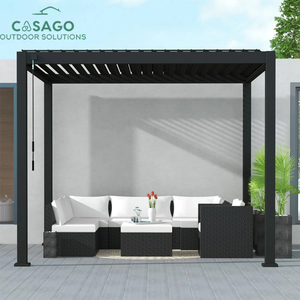 Motorized Aluminum Pergola with Adjustable Louvered Roof, Waterproof Garden <strong>Gazebo</strong> <strong>for</strong> Outdoor Garden <strong>Patio</strong> Poolside - Product Image 1