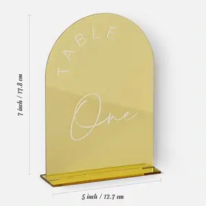 Numéro de table en acrylique avec arche personnalisée Produits pour cafétéria, lieu de fête, décoration de mariage, numéros de table en acrylique avec miroir en or