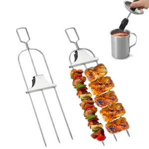 用于烧烤的尖头烤串不锈钢烤串金属烤串易于使用的推杆滑块kabab烤串不锈钢