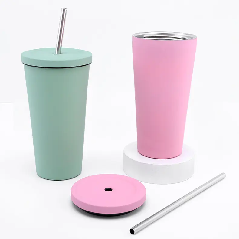 Stainless Steel Tumblers Straw Lid Wholesale Bulk Rubber Coated Double-layer Vacuum Insulation Keep Cold Beer Cup Travel Mug