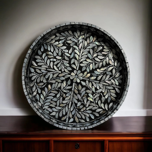 Bandeja de servicio decorativa con incrustaciones de madreperla redonda, patrón Floral para boda, decoración costera para el hogar y el Hotel - Product Image 6