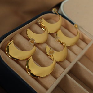 Moon Shaped Hoop Earrings Gold <b>Titanium</b> Steel Everyday Wear Women's Fashion Jewelry - Product Image 3