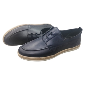 Scarpa Casual in vera pelle traforata % 100 con lacci blu Navy
