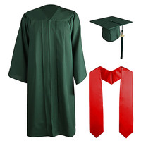 Ensemble de graduation unisexe 2024 en gros : toge mate, toque, pompon et étole, avec breloque de graduation 2024, tissé 100% polyester, uniforme pour adultes