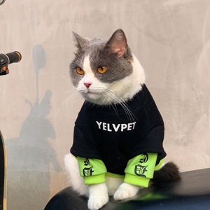 YELVPET Sweat à capuche pour animaux de compagnie, imprimé lettres noir et vert, vêtements confortables pour chats et chiens, tailles XS S M L XL, mode automne-hiver - Product Image 1