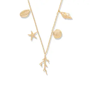 Gemnel Yiwu Summer Jewelry Conch Shell Coral And Starfish Charm Gold Necklace Women High Quality