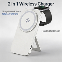 Chargeur sans fil Qi2 2 en 1, 15W, charge rapide, entrée Type-C, PD, logo personnalisé, OEM, ODM, compatible CE, FCC, ROHS, pour smartphones et montres intelligentes