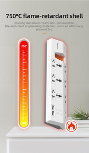 New Arrivals PRIMA <b>Wall</b> Mountable Power Strip Overload Protector Multiple <b>Socket</b> Extension Cord with 4 <b>USB</b> Fast Charge - Product Image 5