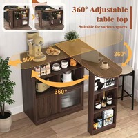 Armoires de bar extensibles en noyer PB durables et personnalisées avec un plateau rotatif et des portes coulissantes en verre pour salle à manger