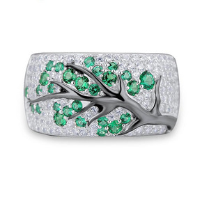 Bague de cocktail émeraude pour femme, en laiton plaqué, micro-pavée, pierres naturelles rondes, motif végétal, bague de fiançailles glamour - Product Image 2