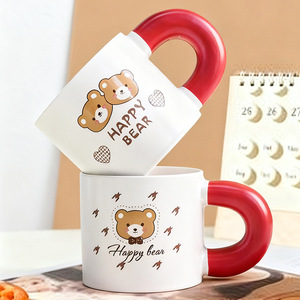 <b>Cute</b> <b>Bear</b> Ceramic Mug Red Handle Cartoon Design For Office Or Gift Use - Product Image 1