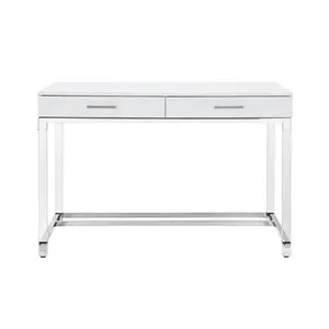 Alena beyaz yazı masası-2 çekmece parlak akrilik bacaklar krom paslanmaz çelik taban | Modern tasarım