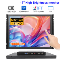 Moniteur industriel à cadre ouvert de 17 pouces, 1280x1024, haute luminosité, écran tactile LCD avec HD BNC VGA AV USB, 1000Nits