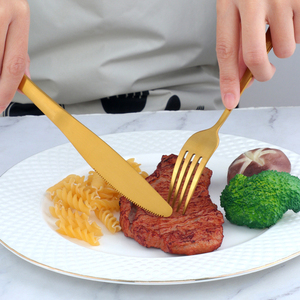 Cubiertos de Acero Inoxidable al por Mayor, Clásicos en Plata y Dorado, Acabado Mate, Cuchara, Tenedor, Cuchillo para Hotel - Product Image 5