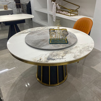 Ensemble de table à manger ronde italienne VL avec 6 chaises rembourrées, plateau en dalle de roche grise italienne, directement de l'usine, meubles pour la maison et l'hôtel