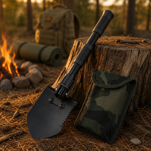 Pelle pliante tactique multifonction en acier au carbone pour la survie en plein air avec manche détachable - Product Image 1