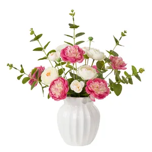 Arranjo de flores bonsai de peônia e orvalho de orvalho plantas artificiais e bonsai em vasos de flores