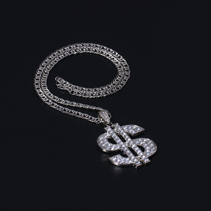 Collana da Uomo Punk Hip Hop Placcata Oro 18k con Diamanti di Cristallo, Ciondolo a Forma di Simbolo del Dollaro con Strass, Gioielli - Product Image 3