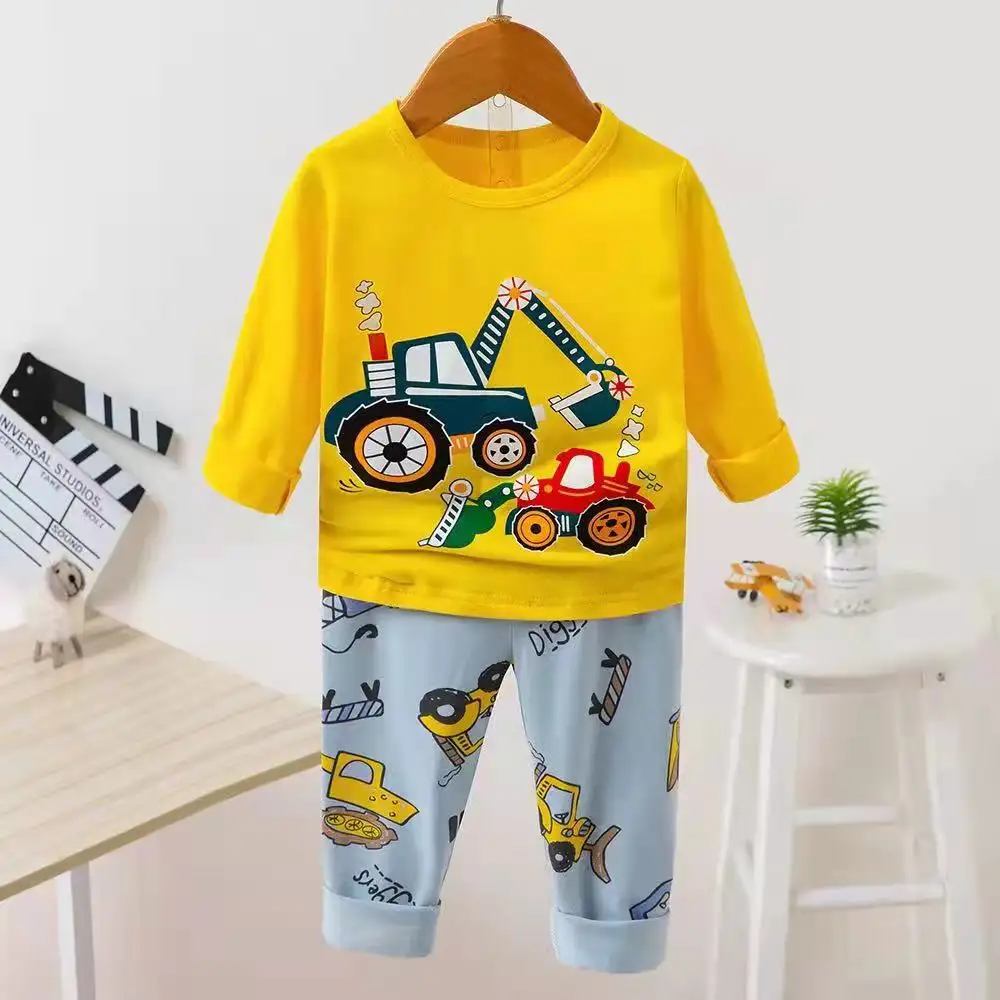Kids Boys Pajama Sets Cartoon Print Long Sleeve O-Neck Cute T-Shirt Tops with Pants Baby Girls Child Autumn Sleeping Clothes