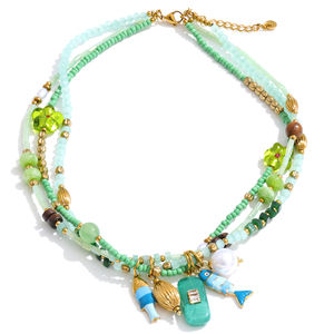 Kalung Liontin Ikan Gaya <span class=keywords><strong>Boho</strong></span> JINYOU 1423 dengan Mutiara Imitasi dan Manik-manik Kristal Multi Untai dari Baja Anti Karat - Product Image 1