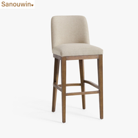 Tabouret de bar rembourré en bois de chêne massif, chaise de bar haute en tissu lin beige avec repose-pieds pour îlot de cuisine ou bar à domicile
