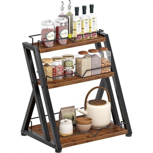 Étagère à épices en bois à 3 niveaux avec poignée, organisateur de comptoir multifonctionnel pour le rangement - Product Image 1