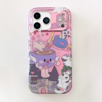 Coque de téléphone double IMD 2-en-1 motif dessin animé chien lapin chat mignon pour filles, compatible iPhone 13 14 15 16 17 Pro Max, personnalisable OEM