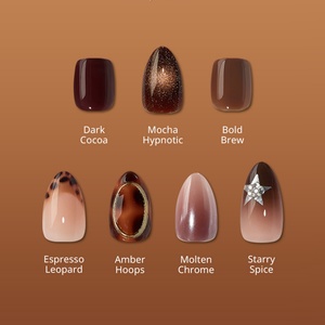 ชุดเล็บปลอม BTARTBOX Luxury Almond แบบกำหนดเอง คุณภาพสูง ขายส่ง ลายเสือดาวสีน้ำตาล เจลนิ่ม กดติดง่าย สำหรับฤดูใบไม้ร่วง - Product Image 1