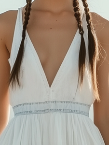 Personalizar Romántico Estilo Occidental Corto Frente y Largo Volver Impreso Gasa Midi Blanco Vestido de Verano - Product Image 3
