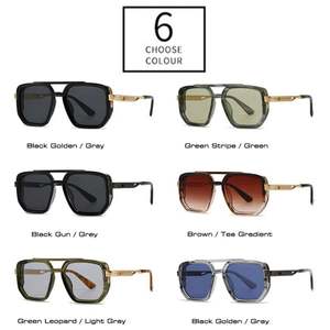 Gafas de Sol Cuadradas con Logotipo Personalizado, Estilo Vintage, Montura Grande, Punk, UV400, Doble Puente, Remaches, para Hombre y Mujer - Product Image 3