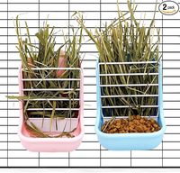 2 pièces, mangeoire à foin double couche 2 en 1, bol d'alimentation pour lapins, support à foin pour cochon d'Inde, chinchilla, hamster, rose + bleu