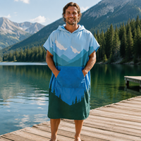 Poncho de plage en microfibre premium à séchage rapide avec capuche, serviette de bain pour le surf, la natation, le camping, logo personnalisé, vente en gros