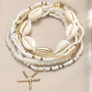 Mode été plage or coquille <span class=keywords><strong>chaîne</strong></span> perlée multicouche bracelets <span class=keywords><strong>de</strong></span> <span class=keywords><strong>cheville</strong></span> femmes Boho étoile <span class=keywords><strong>de</strong></span> mer <span class=keywords><strong>cheville</strong></span> Bracelets pieds nus bijoux pour cadeaux - Product Image 3