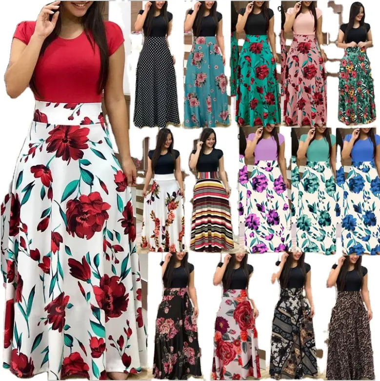 Frauen Sommerkleid Trend ing Plus Size Kleid Lässig Kurzarm Langarm Boho Blumen druck Wrap Long Maxi Plus Size Kleid