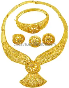 popular african ethiopian exquisite luxury design18K gold necklace jewellery set with flower and olive leaf