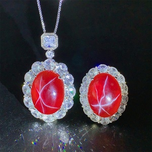 High Quality Eco-friendly Copper Oval Cut 15*20mm Red Cubic Zirconia Pendant Necklace Retro Wedding Bridal Ring Set - Product Image 1