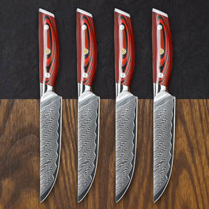 Lot <span class=keywords><strong>de</strong></span> 4 <span class=keywords><strong>Couteaux</strong></span> <span class=keywords><strong>à</strong></span> <span class=keywords><strong>Steak</strong></span> Japonais Premium 5 Pouces Tranchants en Acier Damas 67 Couches avec Manche VG10 Rouge pour le Pain et la Cuisine - Product Image 2
