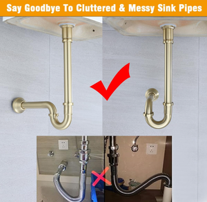 Sifão de Pia de Banheiro em Latão Tipo <span class=keywords><strong>U</strong></span> 1-1/4 polegadas com Tubo de Extensão de Junta Deslizante, Kit de Drenagem de Pia com Altura Ajustável, Escovado - Product Image 3